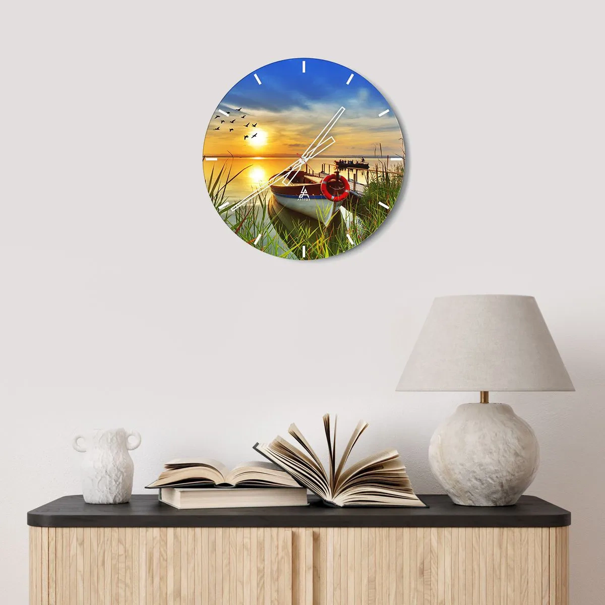 Reloj de pared - Reloj de vidrio - Los cormoranes están volando - 30x30 cm