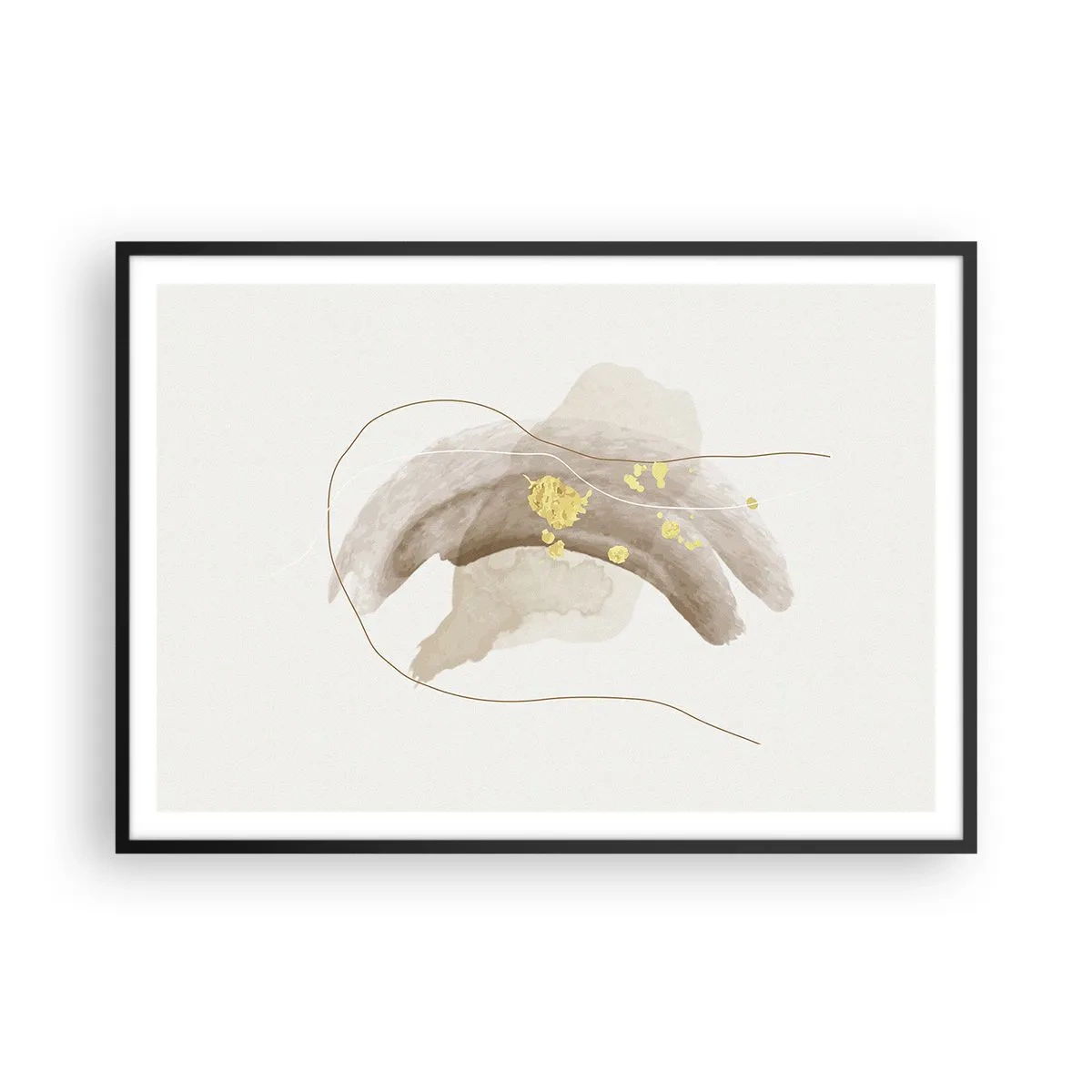 Póster en marco negro - Una composición abstracta en tonos beige y dorado. - 100x70cm - Encontrado en el espacio - Decoración de pared moderna para salón y dormitorio ARTTOR