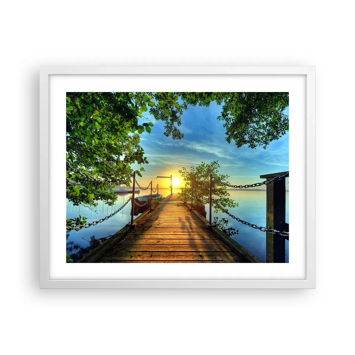 Póster en marco blanco - Atardecer junto al agua - 50x40 cm