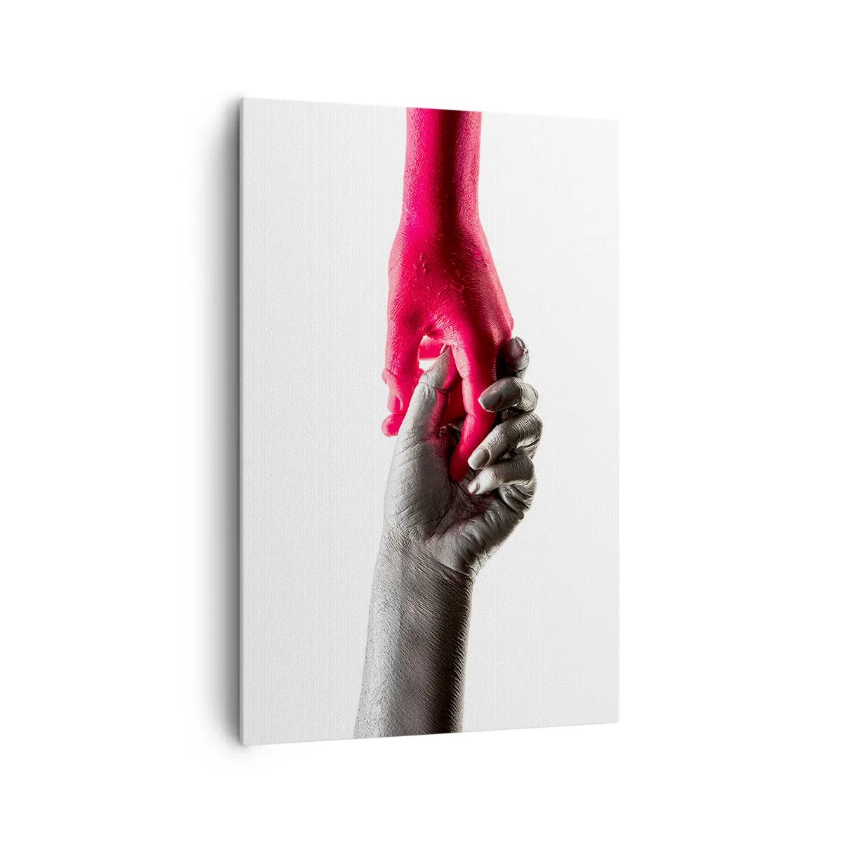 Cuadro sobre lienzo - Impresión de Imagen - Manos simbólicas en plata y rojo. - 80x120cm - Juntos, aunque diferentes - Decoración de pared moderna para salón y dormitorio ARTTOR