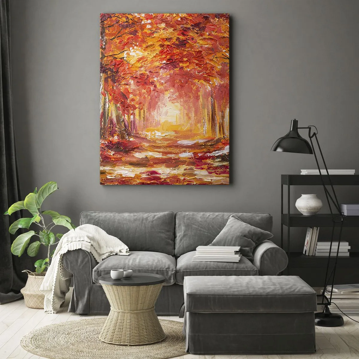 Cuadro sobre lienzo - Impresión de Imagen - Bosque otoñal en tonos cobre y dorado. - 70x100cm - Bosque de cobre - Decoración de pared moderna para salón y dormitorio ARTTOR