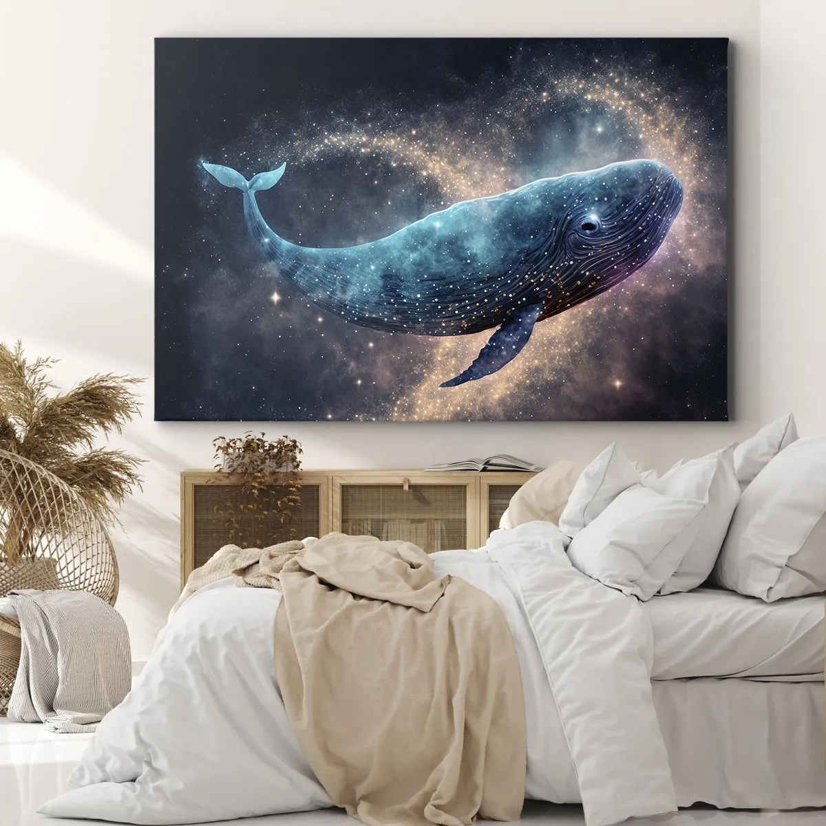 Cuadro sobre lienzo - Impresión de Imagen - Una ballena espacial con una galaxia al fondo. - 70x50cm - Existe un mundo diferente - Decoración de pared moderna para salón y dormitorio ARTTOR