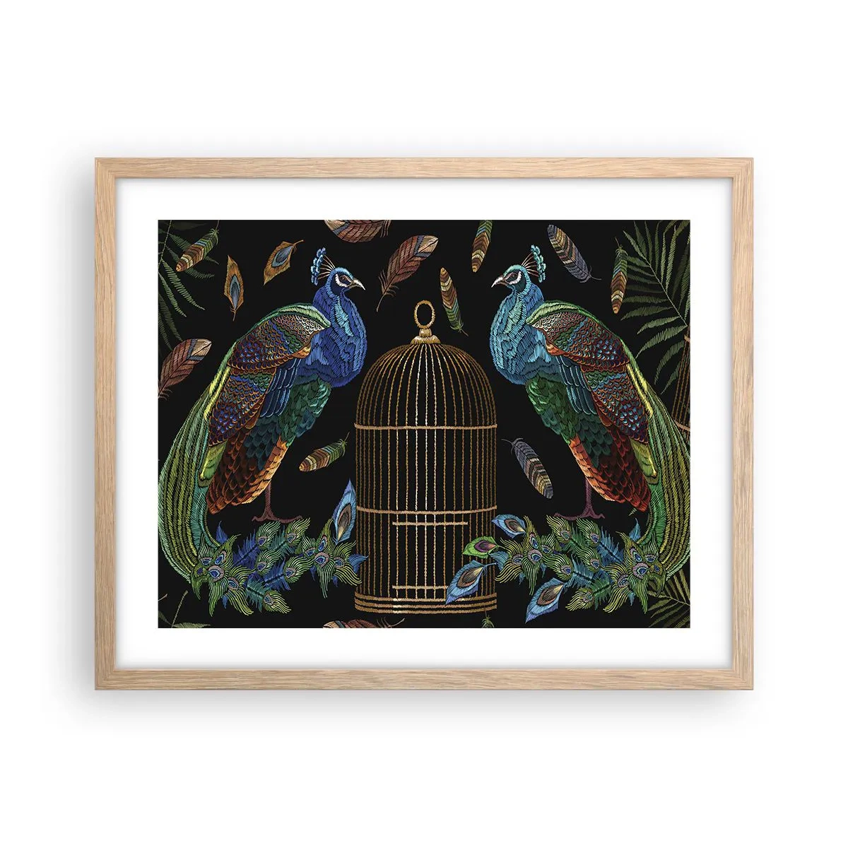 Póster en marco roble claro - Con plumajes reales - 50x40 cm
