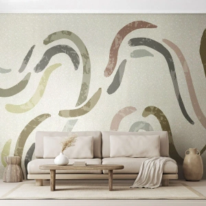 Fotomural Premium Sand - Ondas abstractas coloridas sobre un fondo claro - 100x70cm - La alegre danza de la abstracción - Decoración de pared moderna para salón y dormitorio ARTTOR