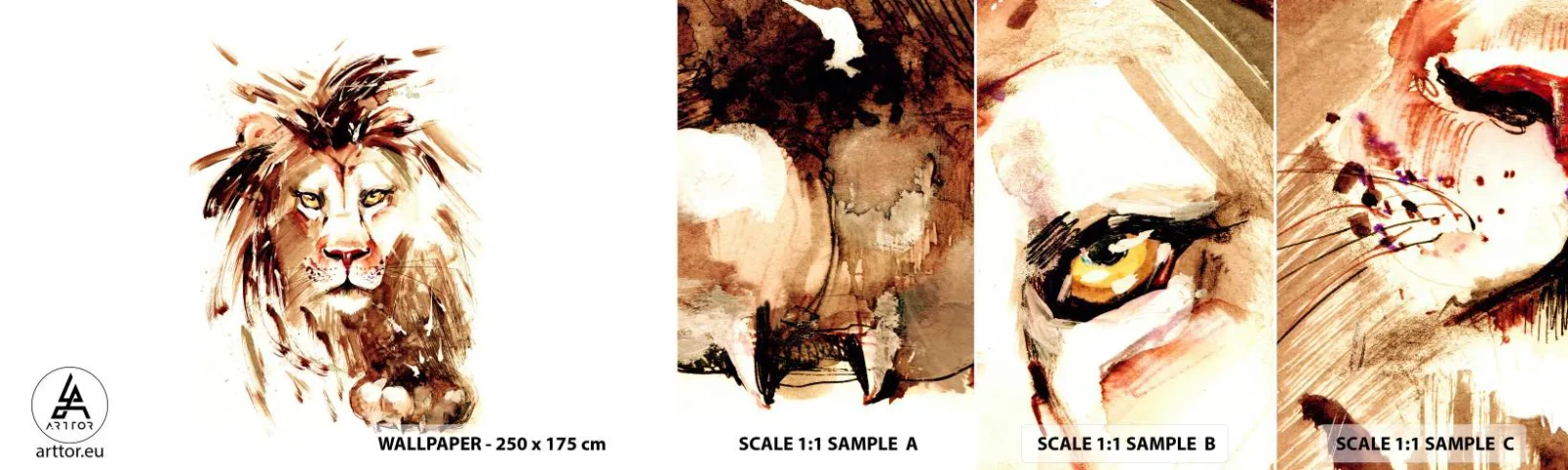 Muestra de fotomural autoadhesivo Deluxe Sticker - Fuerza y dignidad - animales, León, Abstracción - 100x30 cm