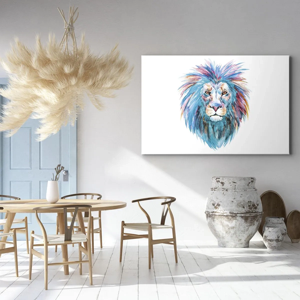 Cuadro sobre lienzo - Impresión de Imagen - Retrato en acuarela de un león en colores vivos. - 120x80cm - Aura electrizante - Decoración de pared moderna para salón y dormitorio ARTTOR