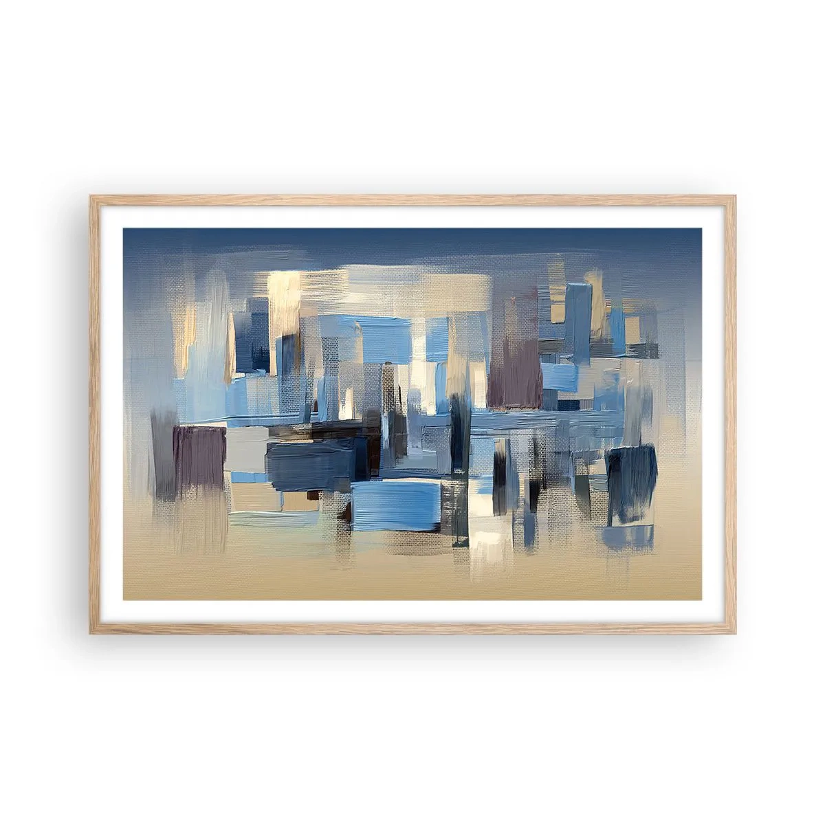 Póster en marco roble claro - Construcción azul - 91x61 cm