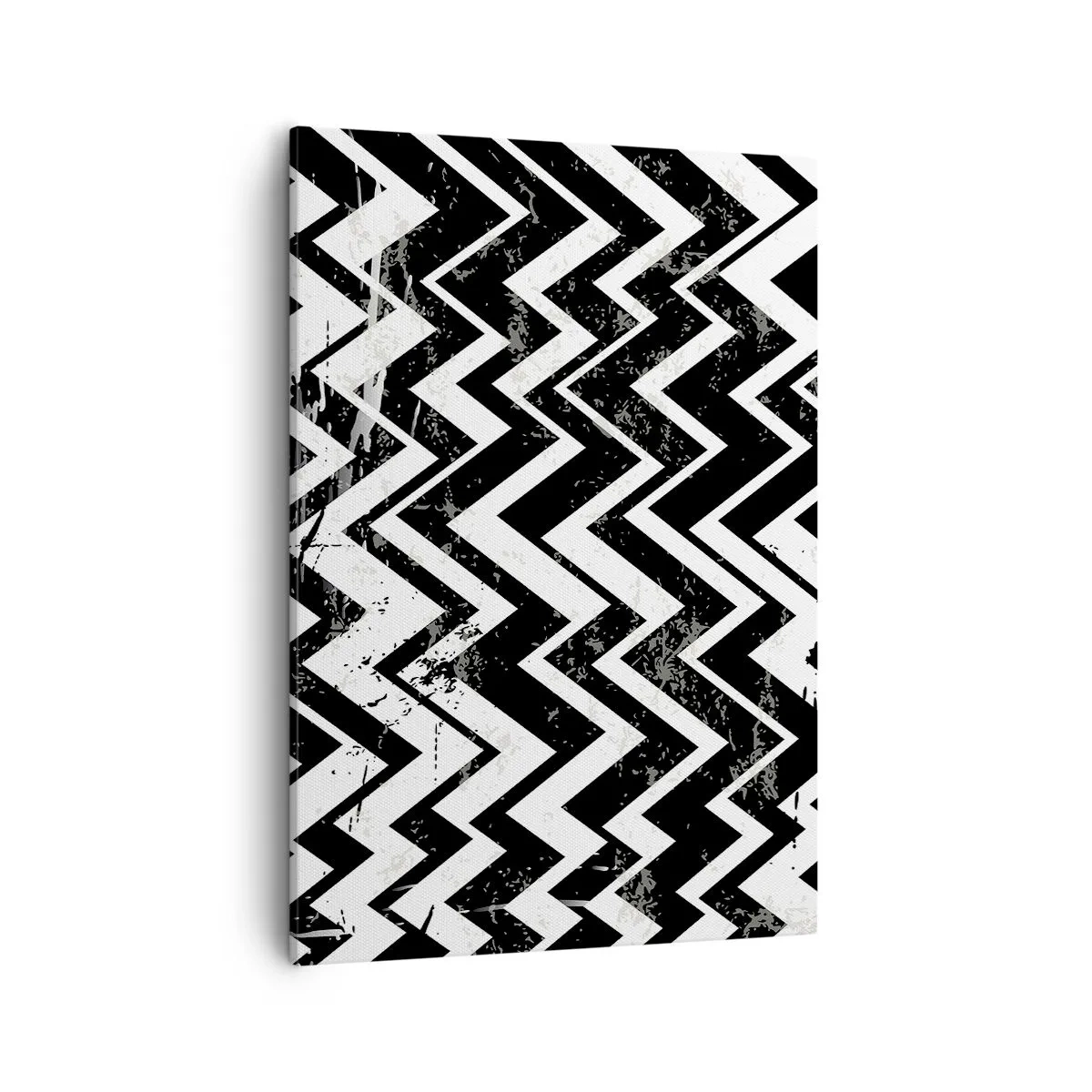 Cuadro sobre lienzo - Impresión de Imagen - Patrón en zigzag en blanco y negro con abrasiones artísticas - 50x70cm - Zig-blanco, zag-negro - Decoración de pared moderna para salón y dormitorio ARTTOR