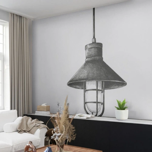 Fotomural Premium Sand - Dibujo de una lámpara colgante negra sobre fondo blanco. - 100x70cm - Como hace años... - Decoración de pared moderna para salón y dormitorio ARTTOR