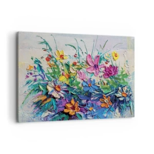 Cuadro sobre lienzo - Impresión de Imagen - Un colorido ramo de flores pintado con la técnica del empaste. - 120x80cm - La energía de las flores - Decoración de pared moderna para salón y dormitorio ARTTOR