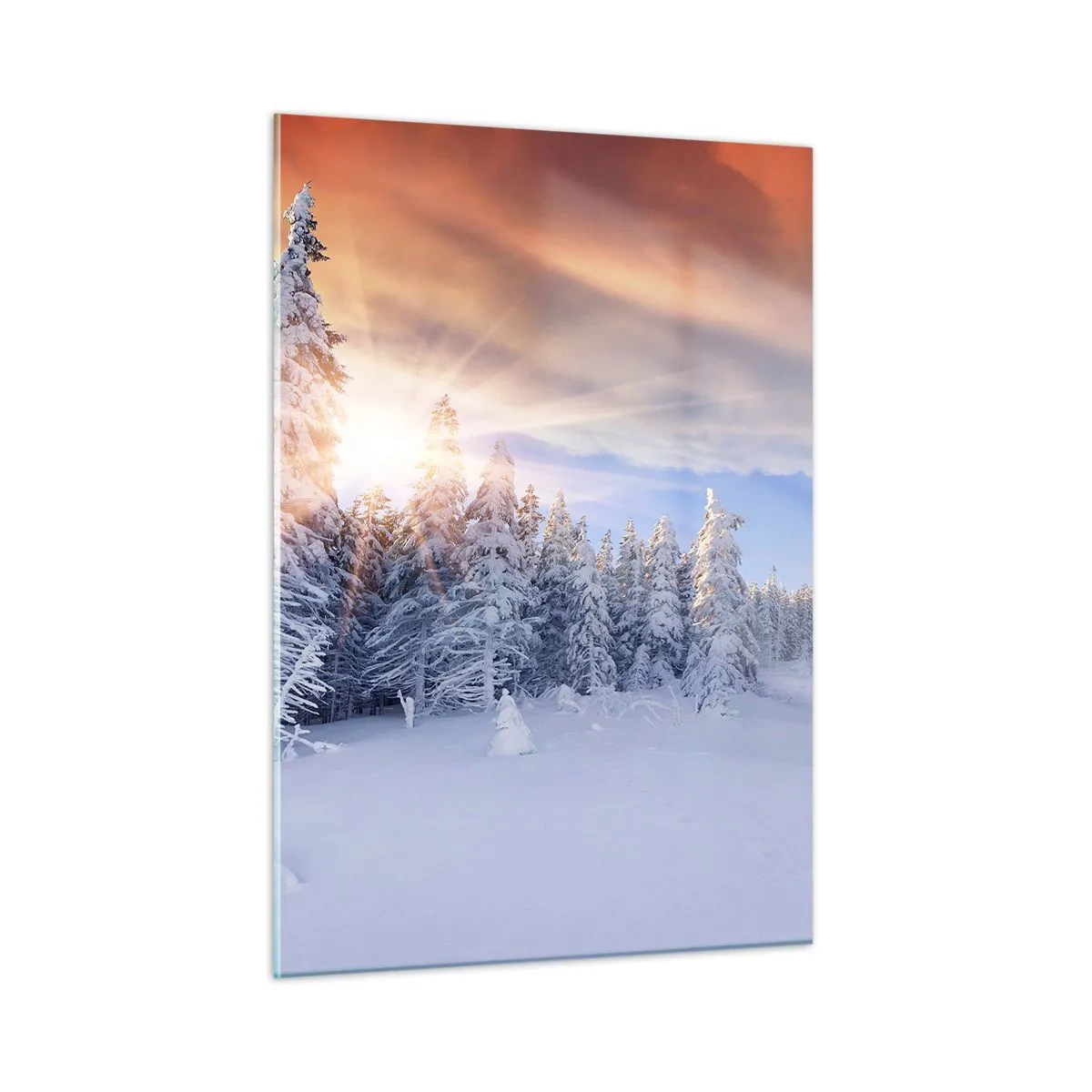 Cuadro sobre vidrio - Impresiones sobre Vidrio - Paisaje invernal con árboles cubiertos de nieve al atardecer - 50x70cm - Un espectáculo de naturaleza nevada - Decoración de pared moderna para salón y dormitorio ARTTOR