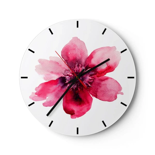 Reloj de pared - Reloj de vidrio - Composición floral roja en acuarela - 30x30cm - Un beso con aroma a carmín - Decoración de pared moderna para salón, cocina y dormitorio ARTTOR