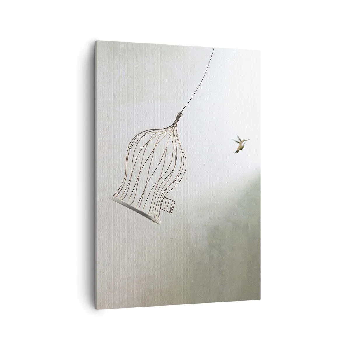 Cuadro sobre lienzo - Impresión de Imagen - Un pájaro liberado de una jaula con el cielo brillante como telón de fondo. - 70x100cm - Aquí debo estar - Decoración de pared moderna para salón y dormitorio ARTTOR