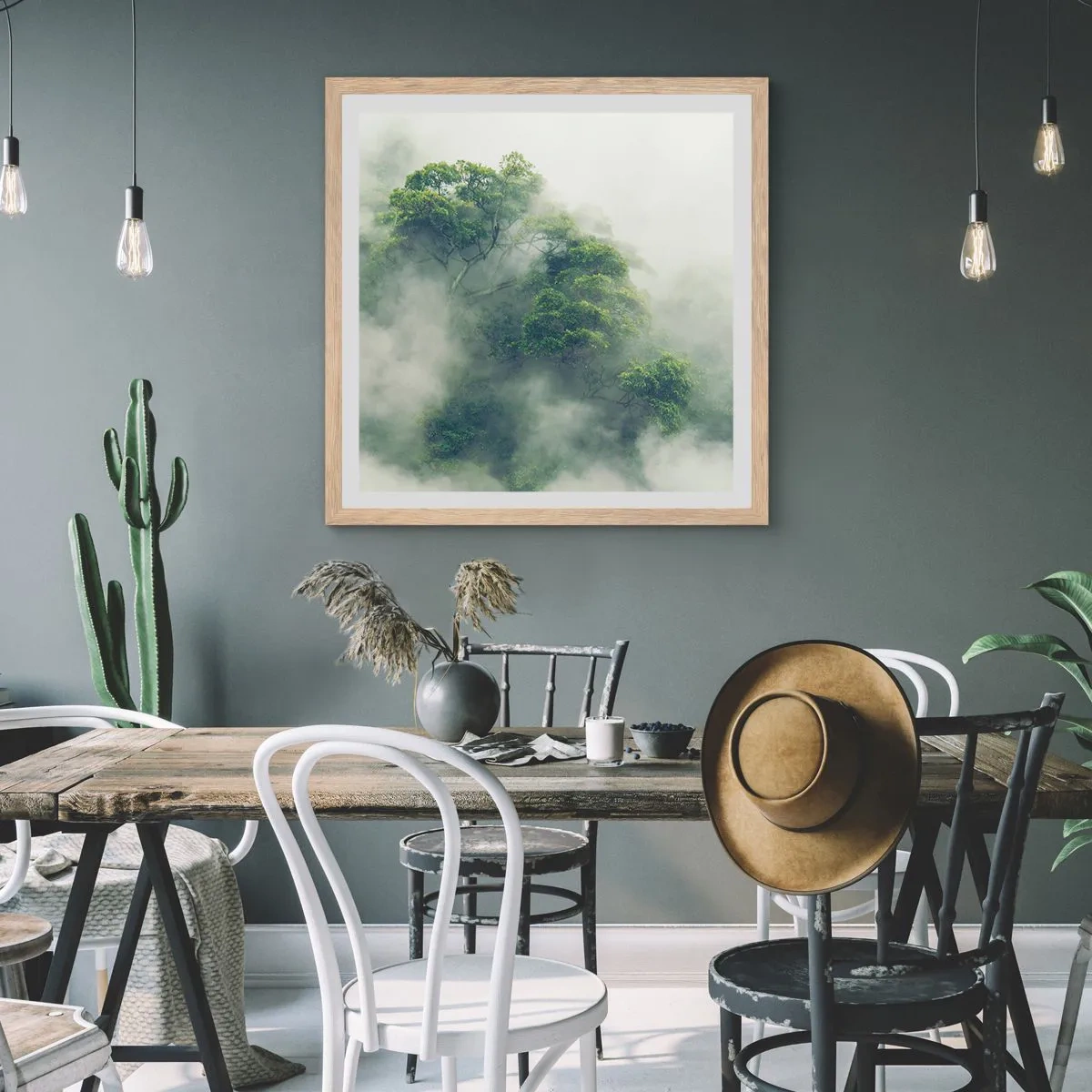 Póster en marco roble claro - Envuelto en niebla - 30x30 cm