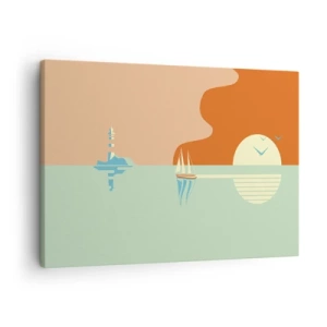 Cuadro sobre lienzo - Impresión de Imagen - Un paisaje marino minimalista con un velero y una puesta de sol. - 70x50cm - Un paisaje marino perfecto - Decoración de pared moderna para salón y dormitorio ARTTOR