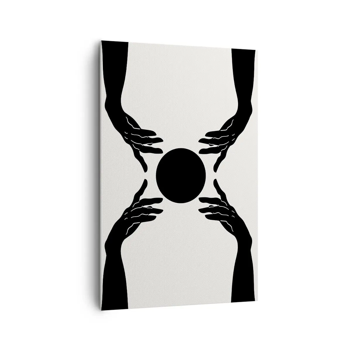 Cuadro sobre lienzo - Impresión de Imagen - Manos negras en una composición simétrica con una pelota. - 80x120cm - Una señal secreta - Decoración de pared moderna para salón y dormitorio ARTTOR
