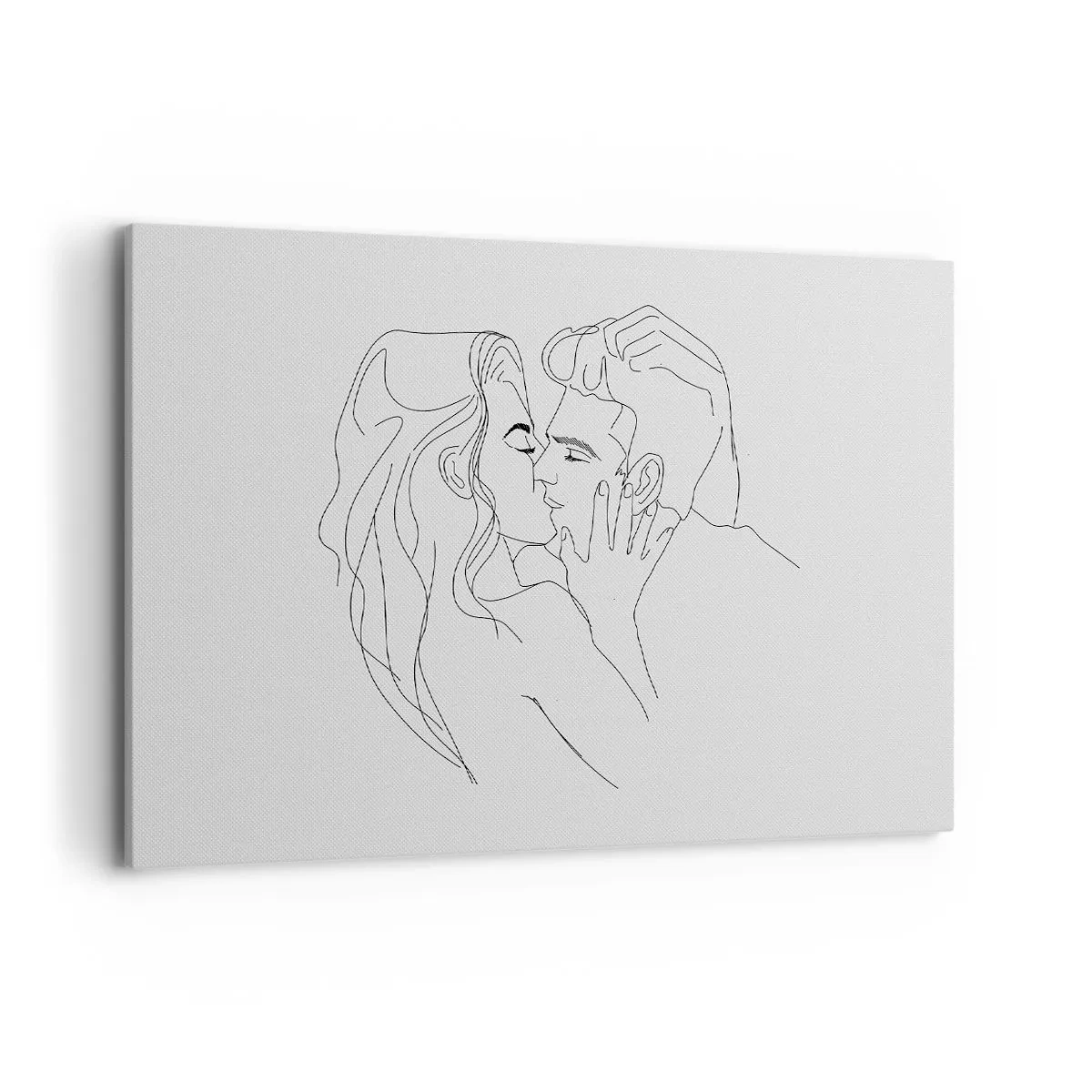 Cuadro sobre lienzo - Impresión de Imagen - El contorno de una pareja besándose sobre un fondo claro. - 100x70cm - Alineados - Decoración de pared moderna para salón y dormitorio ARTTOR
