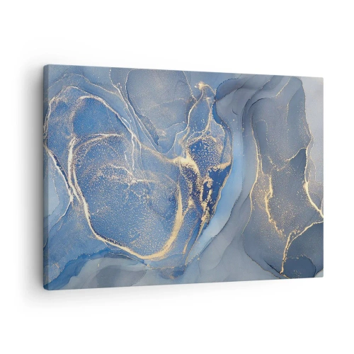 Cuadro sobre lienzo - Impresión de Imagen - Patrones abstractos azules con acentos dorados - 70x50cm - Polvo de oro - Decoración de pared moderna para salón y dormitorio ARTTOR