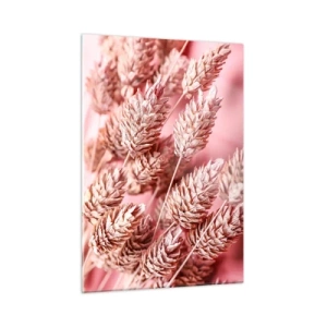 Cuadro sobre vidrio - Impresiones sobre Vidrio - Mazorcas de maíz secas en tonos rosa sobre un fondo pastel. - 50x70cm - Estructura floral en rosa - Decoración de pared moderna para salón y dormitorio ARTTOR