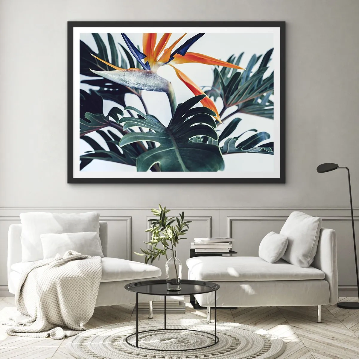 Póster en marco negro - La jaula del pájaro colorido - 50x40 cm