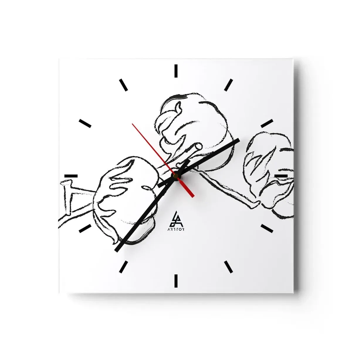 Reloj de pared - Reloj de vidrio - Plumón de algodón - 40x40 cm