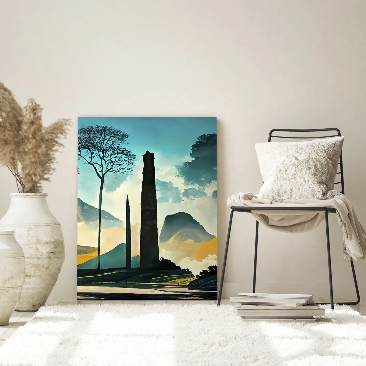 Cuadro sobre vidrio - Impresiones sobre Vidrio - Un paisaje pintoresco con árboles y montañas al fondo. - 80x120cm - Cada vez a más altitud - Decoración de pared moderna para salón y dormitorio ARTTOR