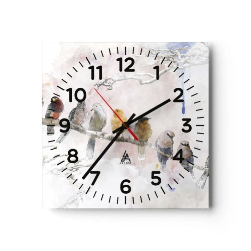 Reloj de pared - Reloj de vidrio - Reunión alada - 40x40 cm