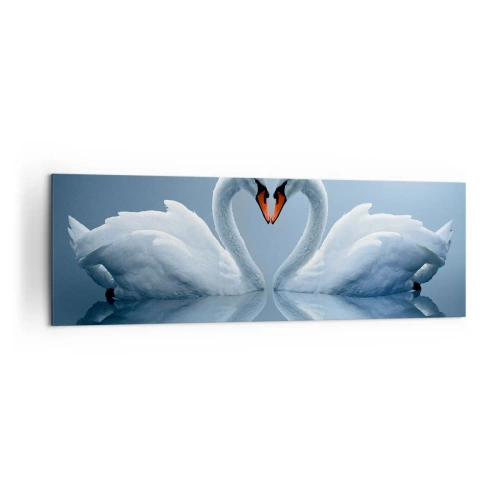 Cuadro sobre lienzo - Impresión de Imagen - Dos cisnes formando un corazón en una superficie tranquila del agua. - 160x50cm - Tiempo de amor - Decoración de pared moderna para salón y dormitorio ARTTOR