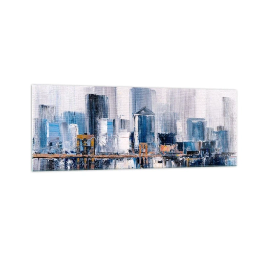Cuadro sobre vidrio - Impresiones sobre Vidrio - Panorama abstracto de la ciudad con tonos de azul y amarillo - 140x50cm - Impresión neoyorquina - Decoración de pared moderna para salón y dormitorio ARTTOR