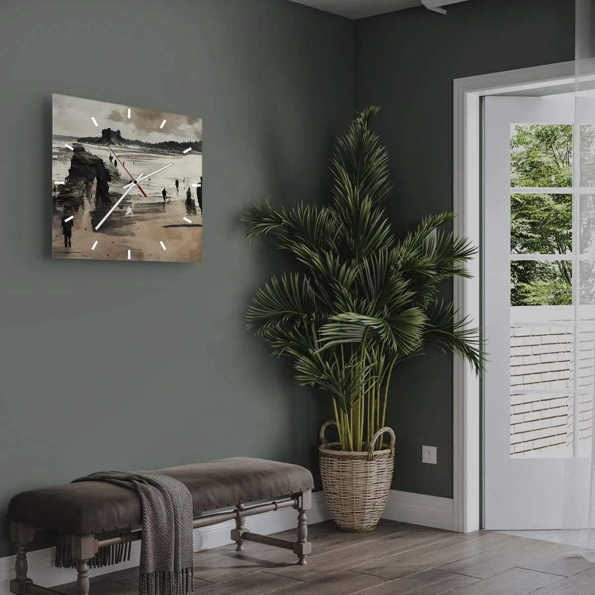 Reloj de pared - Reloj de vidrio - Caminantes de playa en un paisaje tranquilo - 30x30cm - Un sueño evocado - Decoración de pared moderna para salón y dormitorio ARTTOR