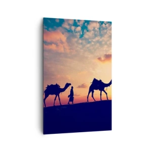 Cuadro sobre lienzo - Impresión de Imagen - Una caravana de camellos vagando por el desierto al atardecer - 80x120cm - El misterioso espíritu de Oriente - Decoración de pared moderna para salón y dormitorio ARTTOR