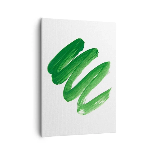 Cuadro sobre lienzo - Impresión de Imagen - Trazo de pincel abstracto verde sobre fondo blanco - 50x70cm - Una broma verde - Decoración de pared moderna para salón y dormitorio ARTTOR