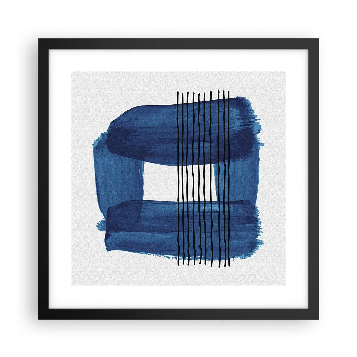 Póster en marco negro - Composición azul y negra - 40x40 cm
