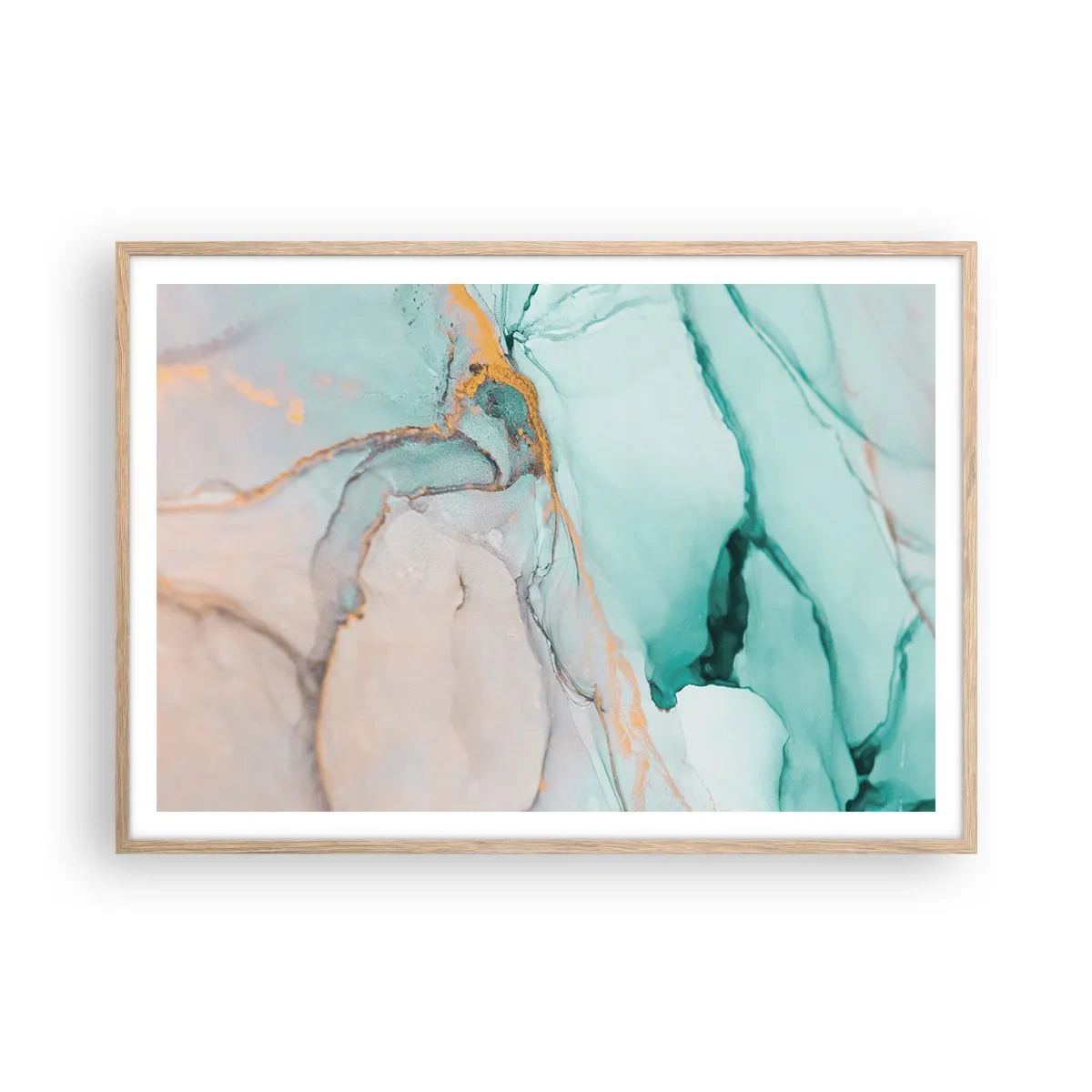 Póster en marco roble claro - Danza de formas y colores - 100x70 cm