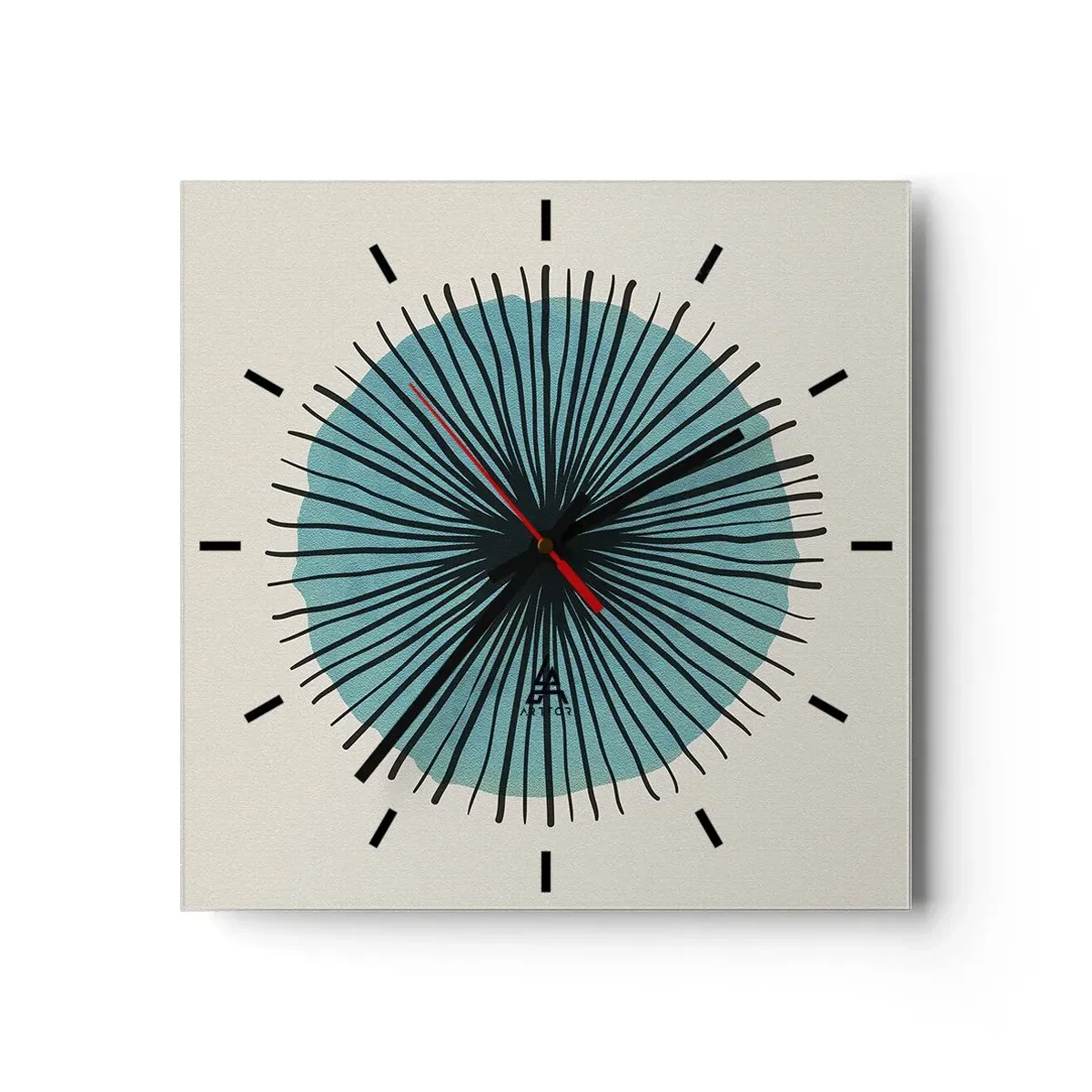 Reloj de pared - Reloj de vidrio - Forma circular abstracta con rayos azules - 30x30cm - Radiante en azul - Decoración de pared moderna para salón y dormitorio ARTTOR