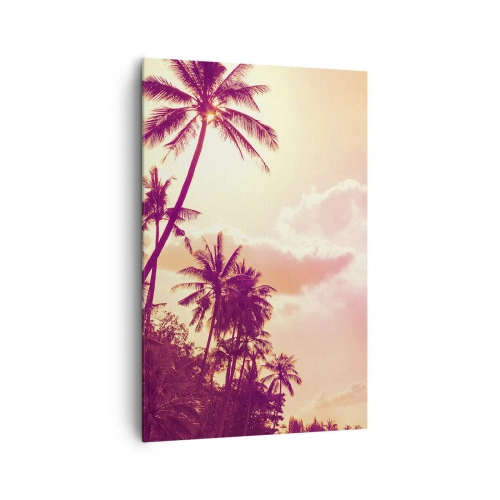 Cuadro sobre lienzo - Impresión de Imagen - Palmeras iluminadas por el sol poniente en un cielo tropical - 80x120cm - Debes elegir - Decoración de pared moderna para salón y dormitorio ARTTOR