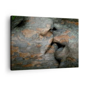 Cuadro sobre lienzo - Impresión de Imagen - Un motivo artístico de un rostro tallado en roca con efecto de textura natural. - 70x50cm - Juntos para siempre - Decoración de pared moderna para salón y dormitorio ARTTOR