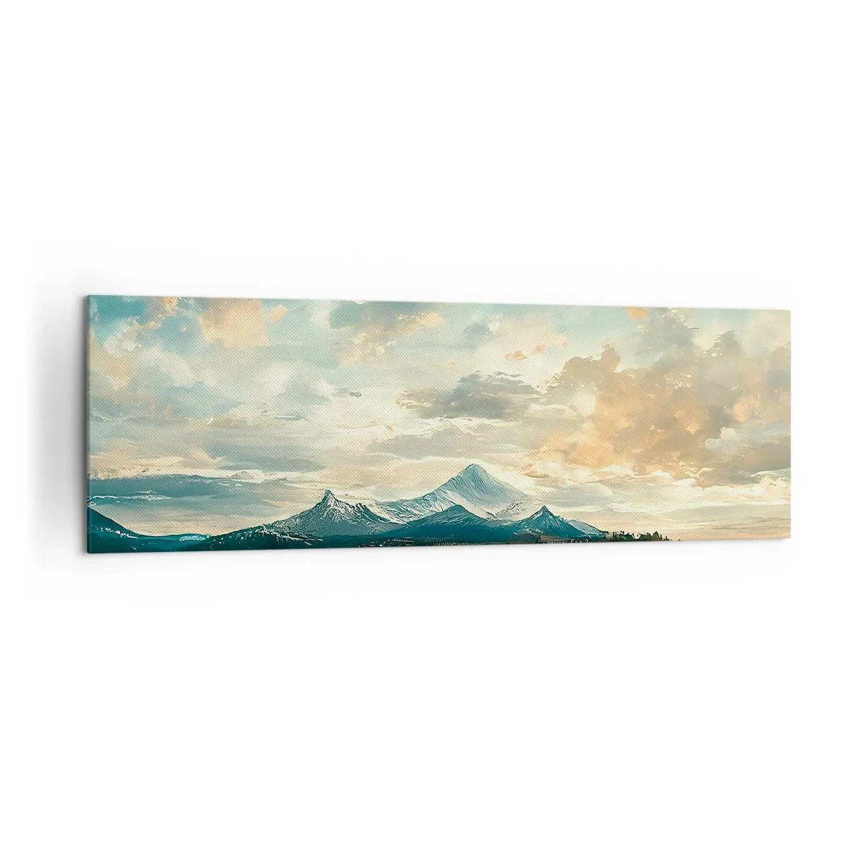 Cuadro sobre lienzo - Impresión de Imagen - Un paisaje pintoresco con una montaña y un lago tranquilo. - 160x50cm - Bajo la protección del cielo - Decoración de pared moderna para salón y dormitorio ARTTOR
