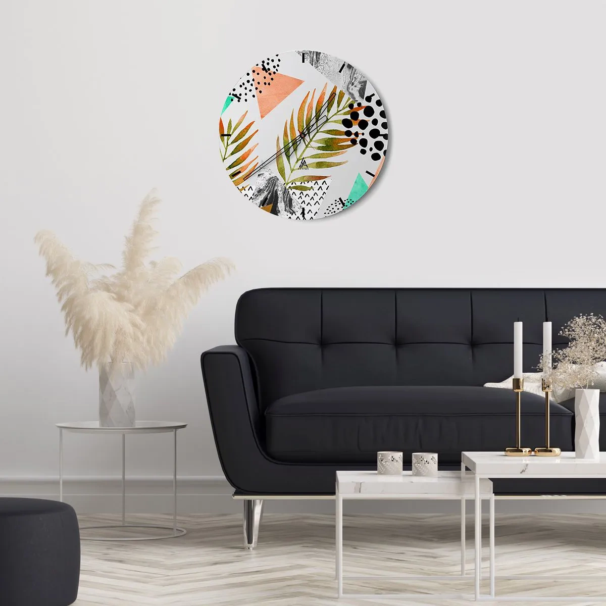 Reloj de pared - Reloj de vidrio - Decoración con hojas de palmera - 30x30 cm