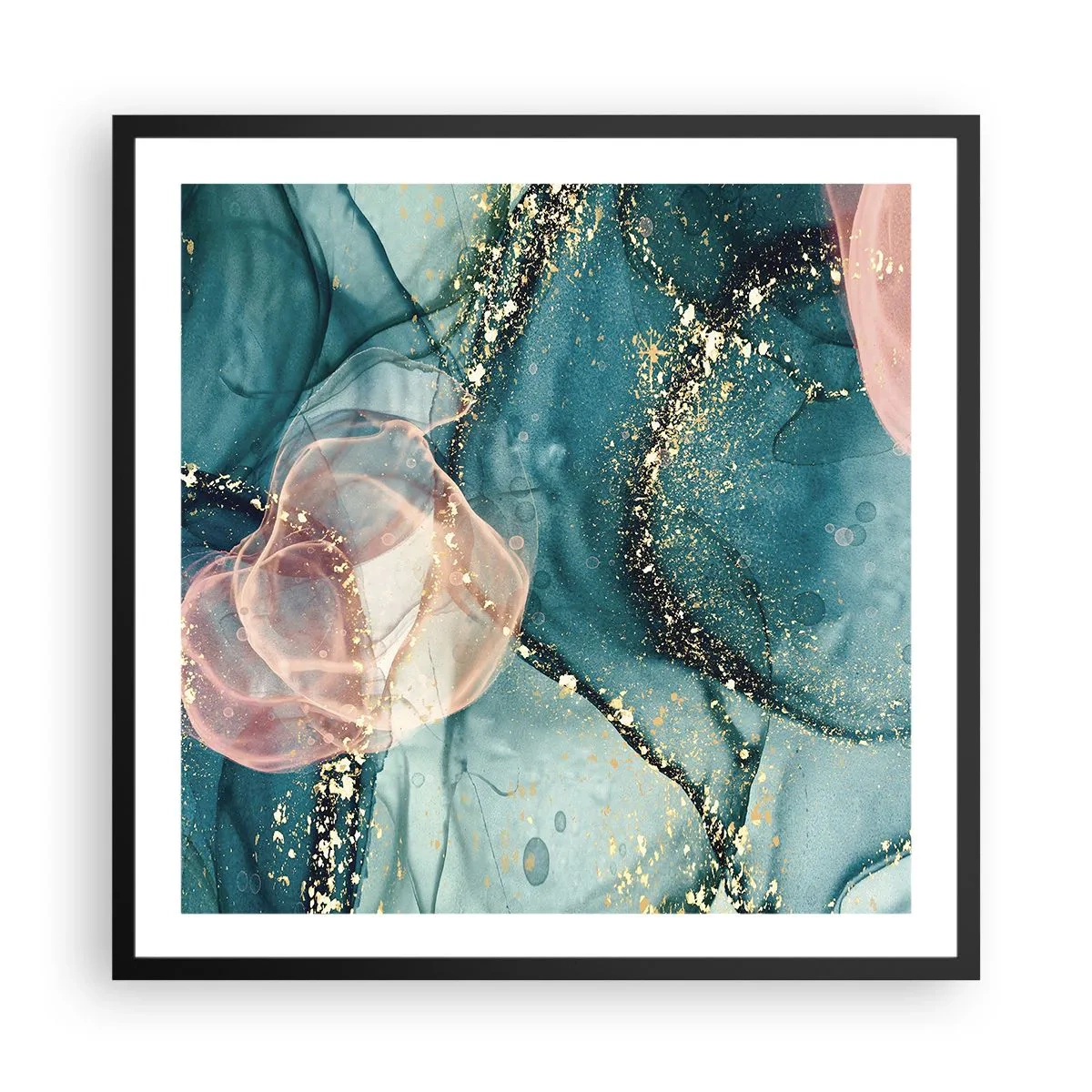 Póster en marco negro - Seda azul, tul rosa - 60x60 cm