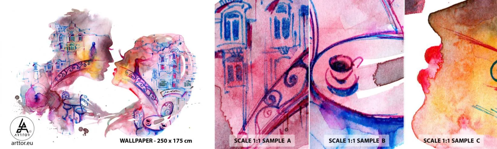 Muestra de fotomural autoadhesivo Deluxe Sticker - Un puente secreto de suspiros - Abstracción, Pareja enamorada, Arquitectura - 100x30 cm
