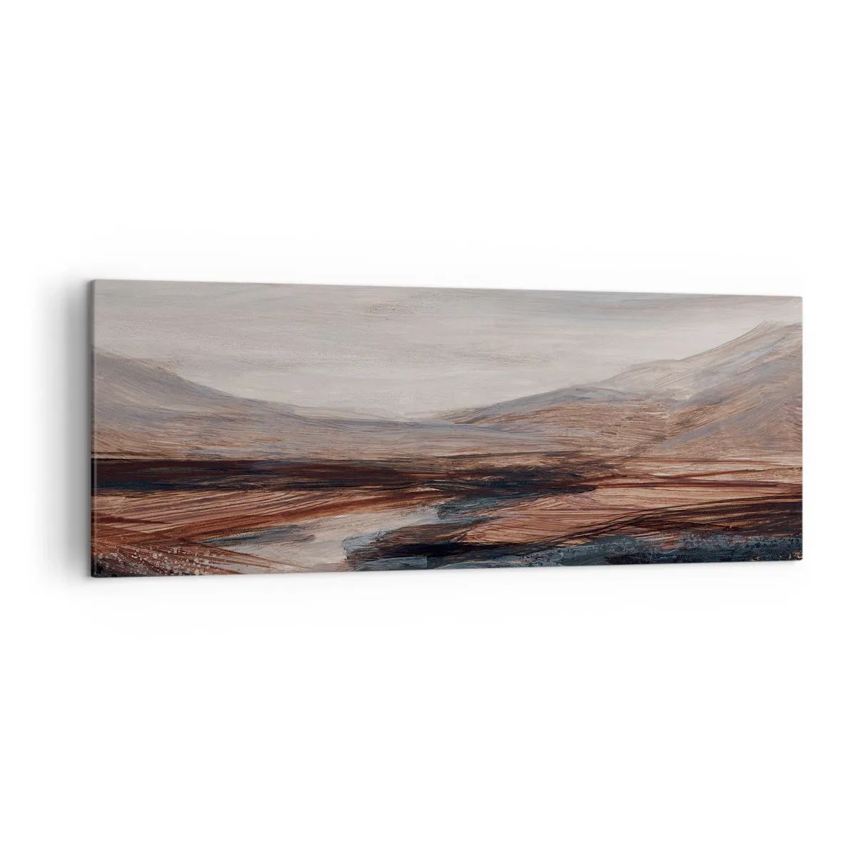Cuadro sobre lienzo - Impresión de Imagen - Un paisaje pintoresco con un río y montañas. - 140x50cm - Valle apacible - Decoración de pared moderna para salón y dormitorio ARTTOR