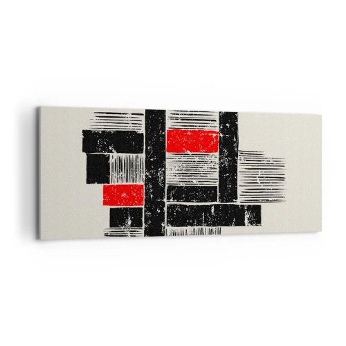 Cuadro sobre lienzo - Impresión de Imagen - Composición geométrica abstracta en negro y rojo. - 120x50cm - Rojo y negro - Decoración de pared moderna para salón y dormitorio ARTTOR