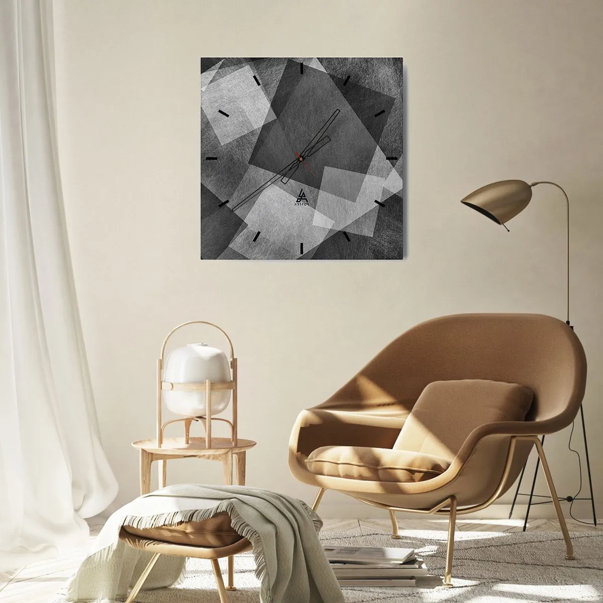Reloj de pared - Reloj de vidrio - Abstracción en blanco y negro con formas geométricas. - 30x30cm - Un símbolo eterno de permanencia y orden - Decoración de pared moderna para salón y dormitorio ARTTOR