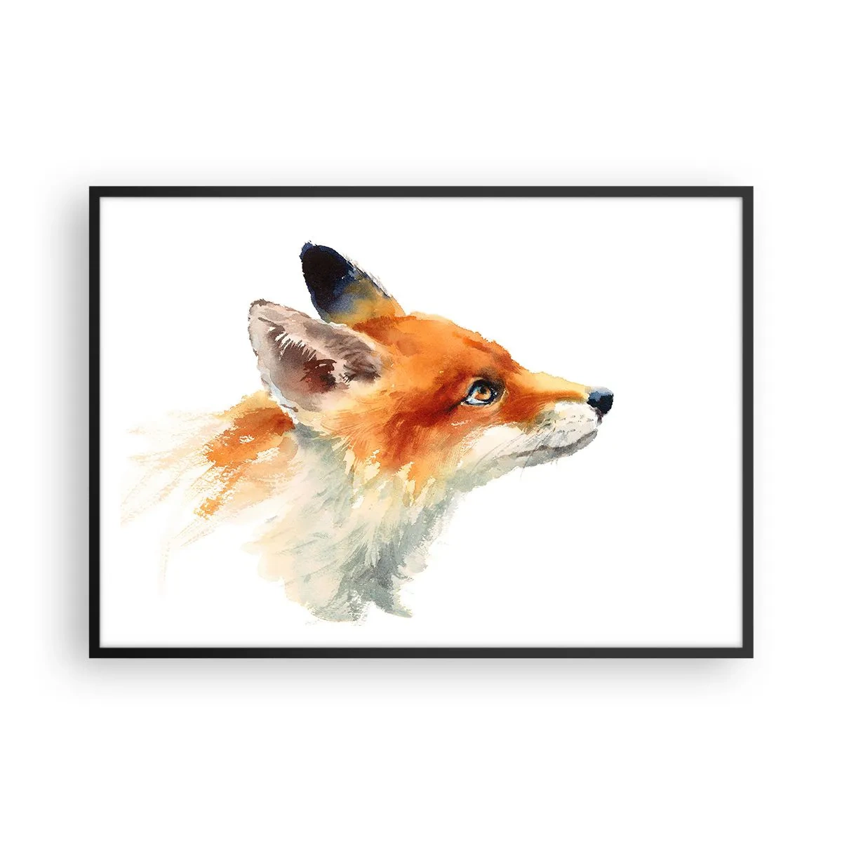 Póster en marco negro - Zorro rojo en estilo acuarela sobre fondo blanco. - 100x70cm - Nunca se es demasiado cuidadoso - Decoración de pared moderna para salón y dormitorio ARTTOR
