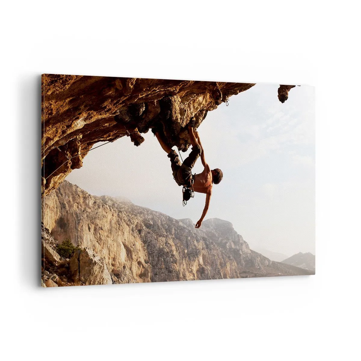 Cuadro sobre lienzo - Impresión de Imagen - Un escalador en un acantilado escarpado en las montañas bajo el sol. - 120x80cm - Un mundo en la roca - Decoración de pared moderna para salón y dormitorio ARTTOR
