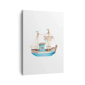 Cuadro sobre lienzo - Impresión de Imagen - Ilustración de un barco en colores pastel sobre un fondo blanco. - 50x70cm - A la aventura - Decoración de pared moderna para salón y dormitorio ARTTOR
