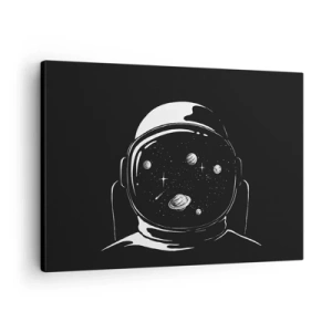 Cuadro sobre lienzo - Impresión de Imagen - Un casco de astronauta minimalista con vistas al espacio. - 70x50cm - Bonita vista - Decoración de pared moderna para salón y dormitorio ARTTOR