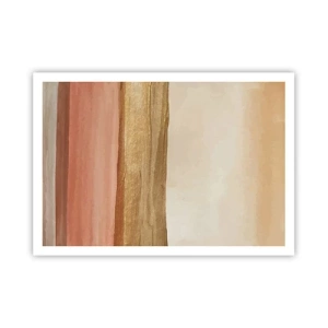 Póster - Rayas abstractas en tonos beige, dorado y rosa sobre lienzo. - 100x70cm - Composición vertical - Decoración de pared moderna para salón y dormitorio ARTTOR