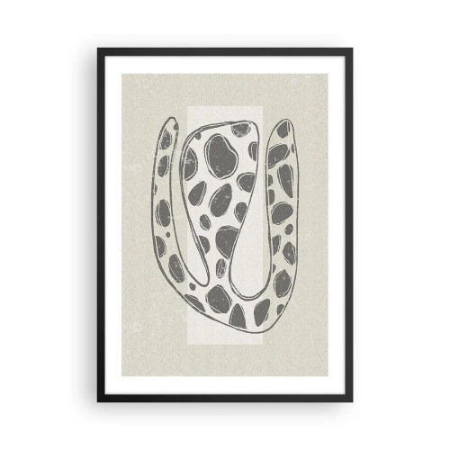 Póster en marco negro - Forma orgánica abstracta en tonos de gris - 50x70cm - Una criatura extraña - Decoración de pared moderna para salón y dormitorio ARTTOR